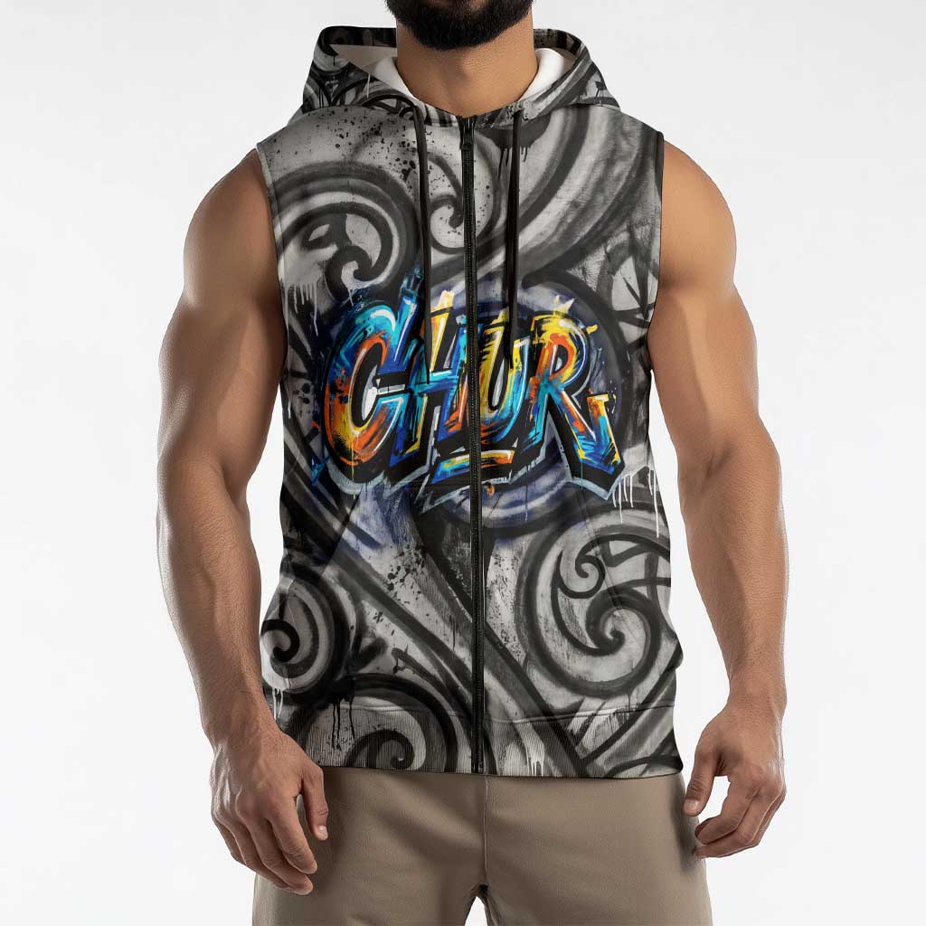 Chur Bro Shaka Sign Sleeveless Zip Hoodie New Zealand Koru Colorful Graffiti Splash TS04 - Polynesian Pride