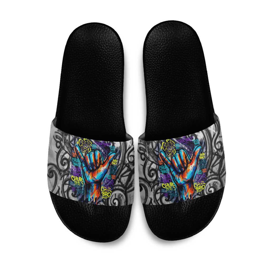 Chur Bro Shaka Sign Slide Sandals New Zealand Koru Colorful Graffiti Splash TS04 Multicolor - Polynesian Pride