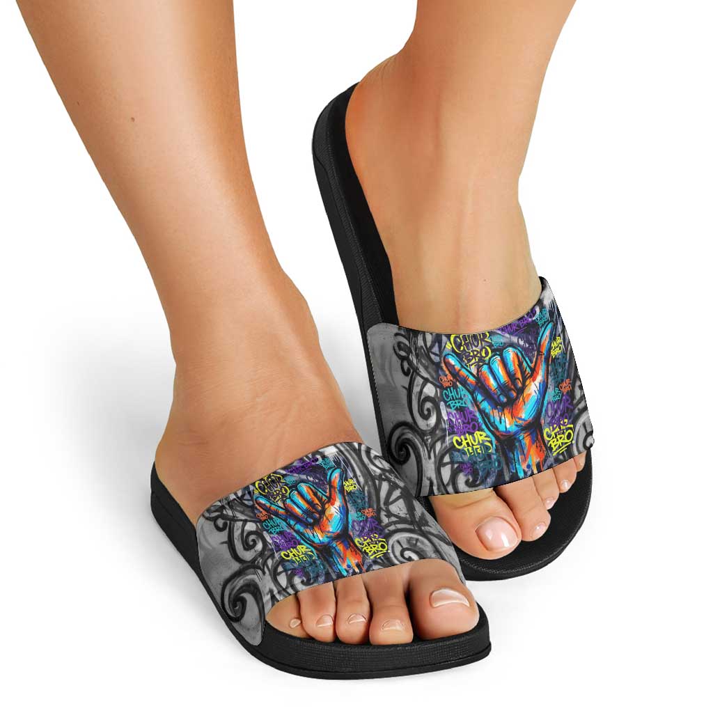 Chur Bro Shaka Sign Slide Sandals New Zealand Koru Colorful Graffiti Splash TS04 - Polynesian Pride