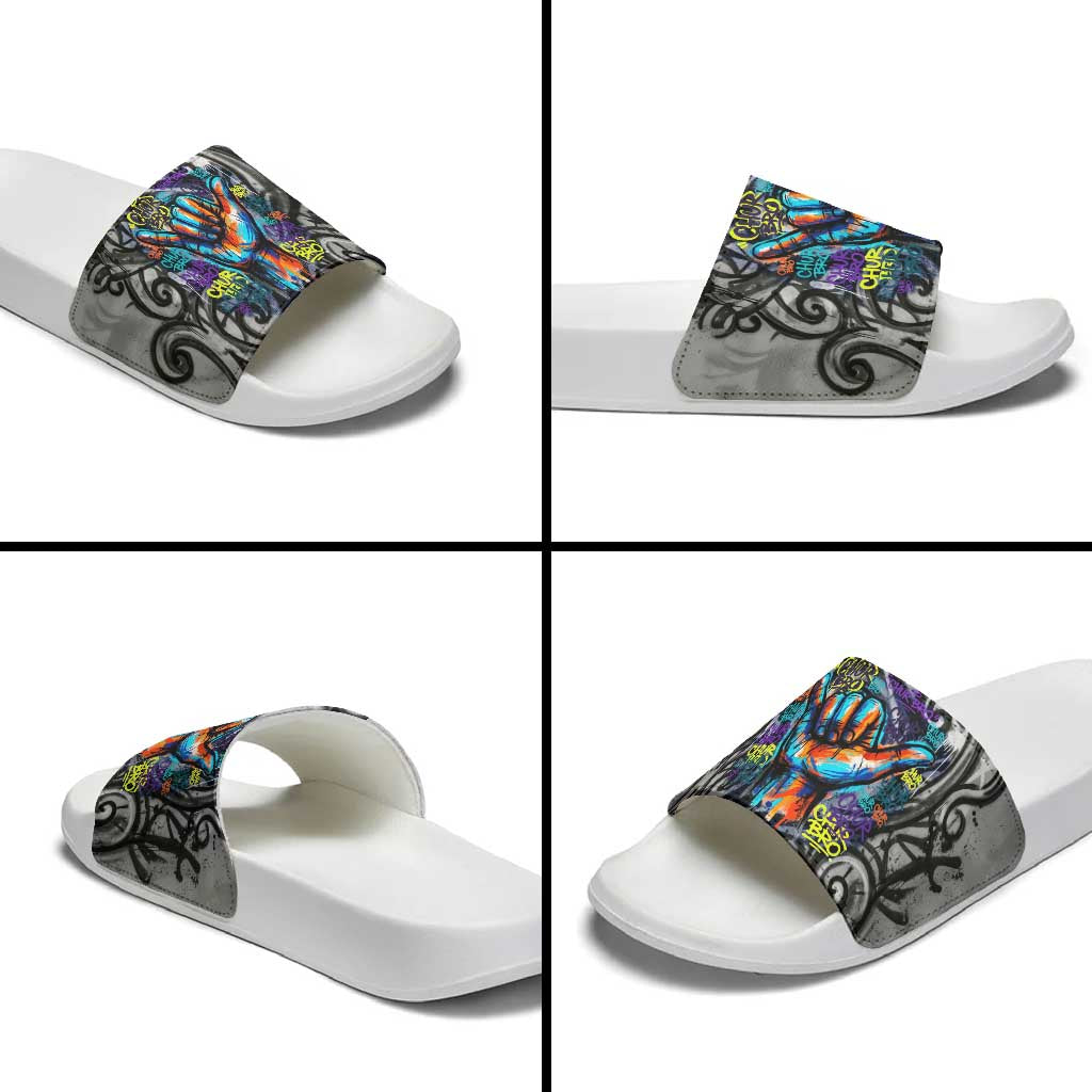 Chur Bro Shaka Sign Slide Sandals New Zealand Koru Colorful Graffiti Splash TS04 - Polynesian Pride