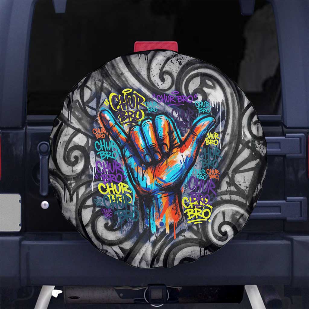 Chur Bro Shaka Sign Spare Tire Cover New Zealand Koru Colorful Graffiti Splash TS04 No hole Multicolor - Polynesian Pride