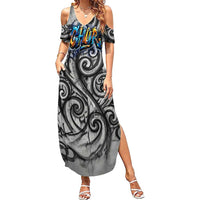 Chur Bro Shaka Sign Summer Maxi Dress New Zealand Koru Colorful Graffiti Splash