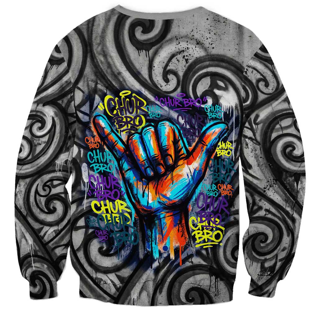 Chur Bro Shaka Sign Sweatshirt New Zealand Koru Colorful Graffiti Splash TS04 - Polynesian Pride