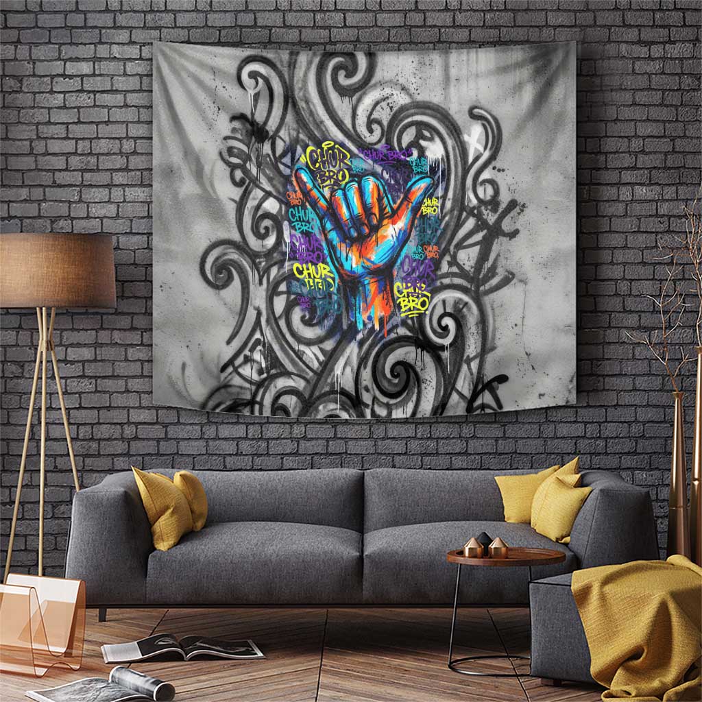 Chur Bro Shaka Sign Tapestry New Zealand Koru Colorful Graffiti Splash TS04 Multicolor - Polynesian Pride