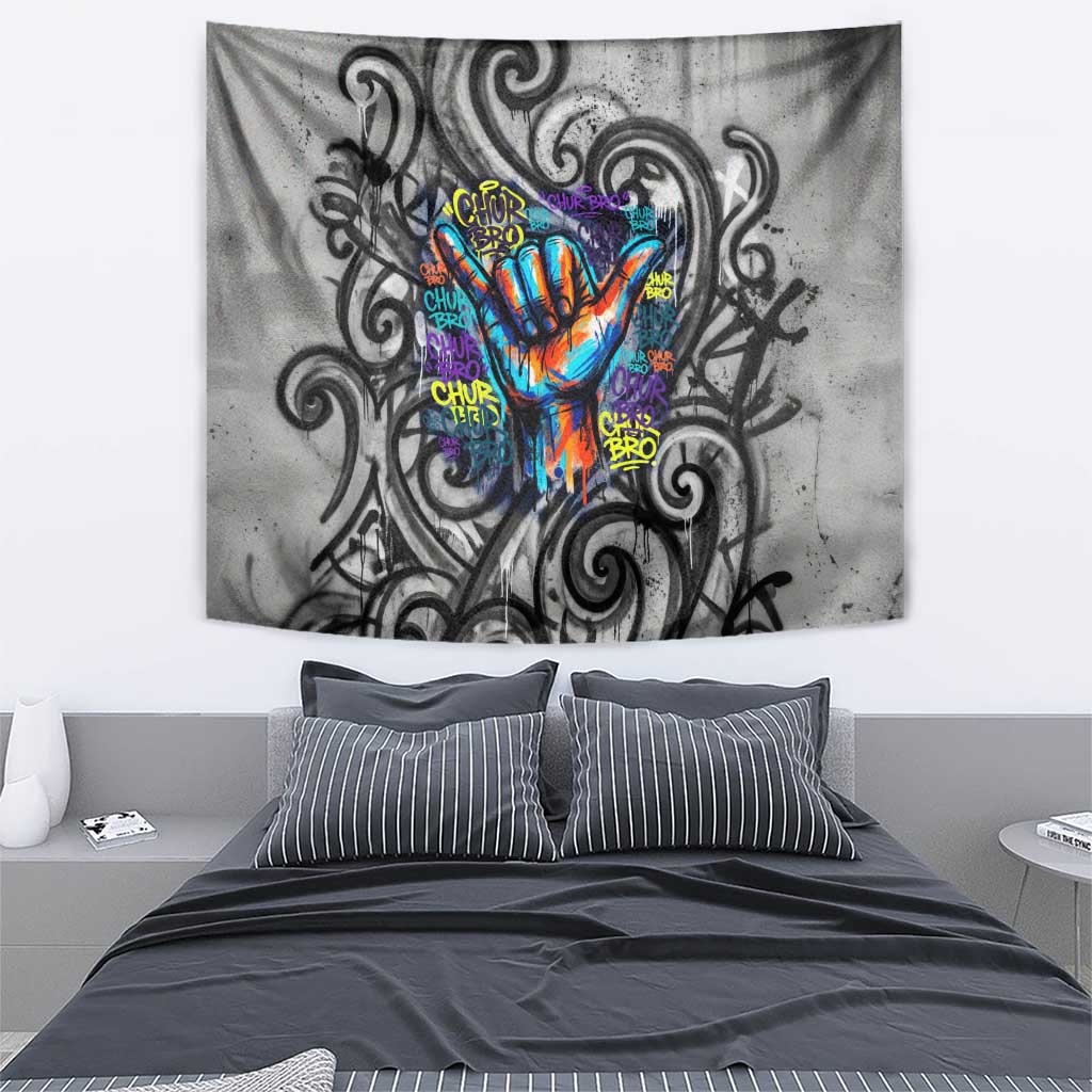 Chur Bro Shaka Sign Tapestry New Zealand Koru Colorful Graffiti Splash TS04 - Polynesian Pride