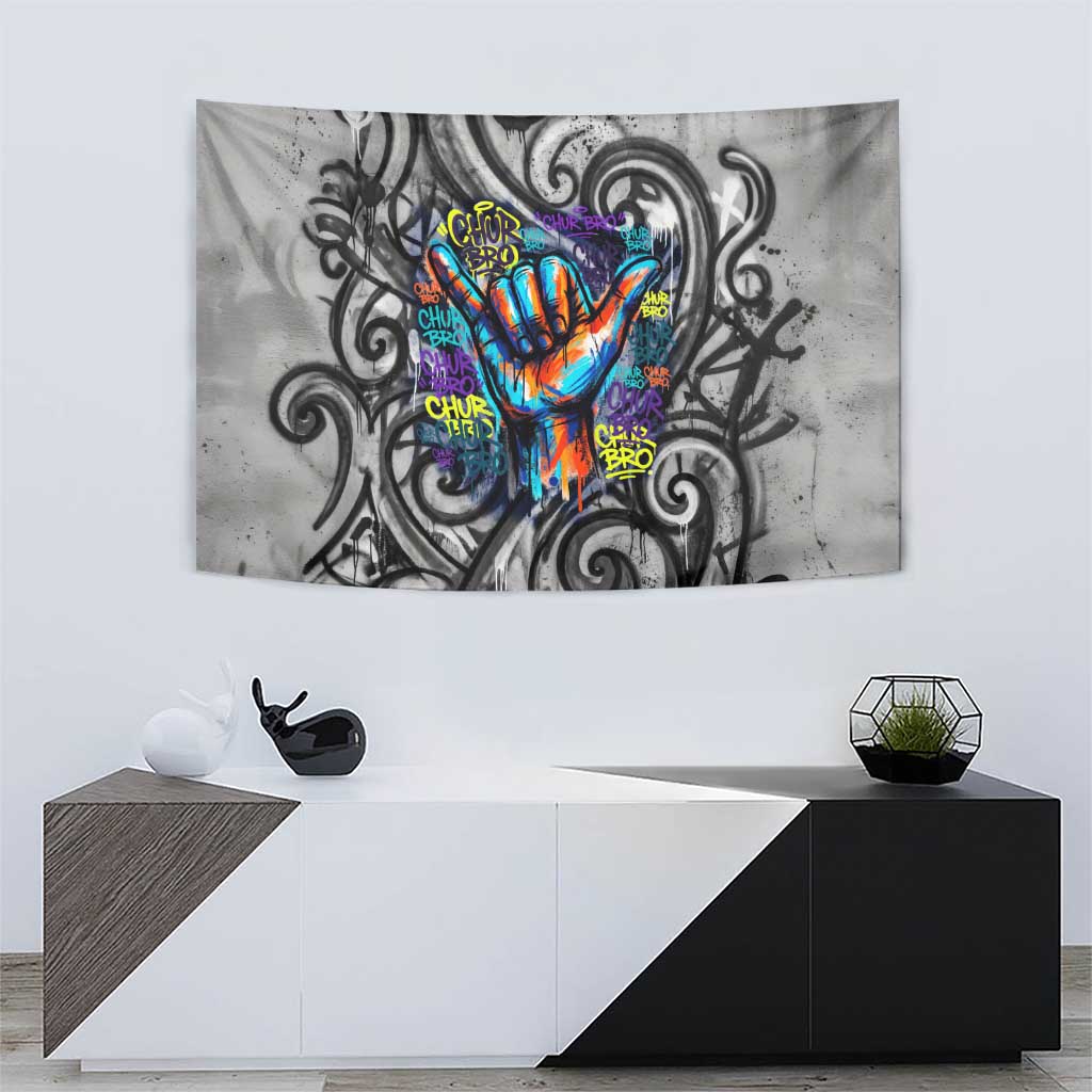 Chur Bro Shaka Sign Tapestry New Zealand Koru Colorful Graffiti Splash TS04 - Polynesian Pride