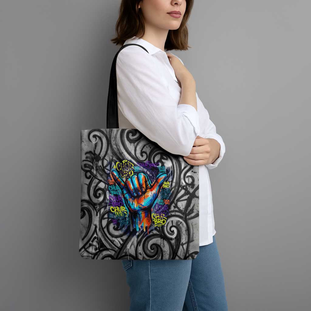 Chur Bro Shaka Sign Tote Bag New Zealand Koru Colorful Graffiti Splash TS04 - Polynesian Pride