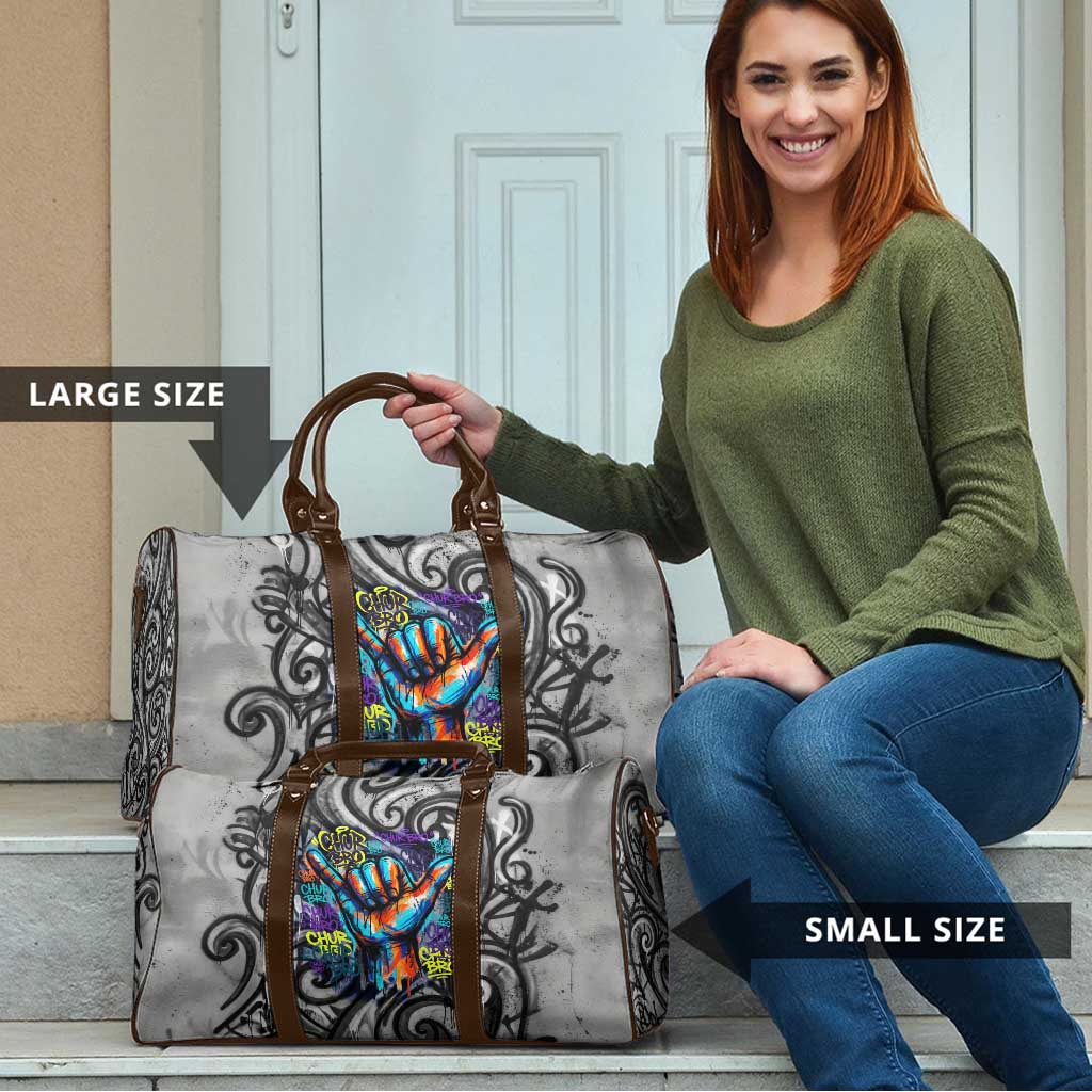 Chur Bro Shaka Sign Travel Bag New Zealand Koru Colorful Graffiti Splash