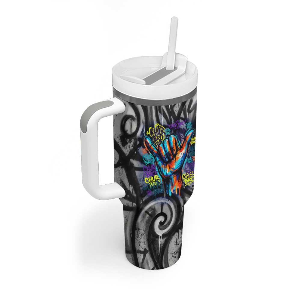 Chur Bro Shaka Sign Tumbler With Handle New Zealand Koru Colorful Graffiti Splash TS04 - Polynesian Pride