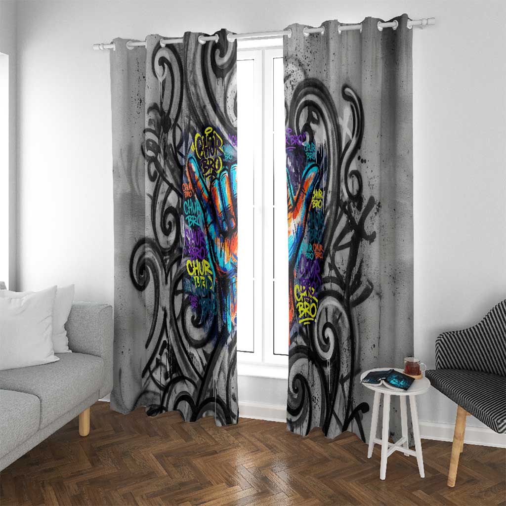 Chur Bro Shaka Sign Window Curtain New Zealand Koru Colorful Graffiti Splash TS04 With Grommets Multicolor - Polynesian Pride