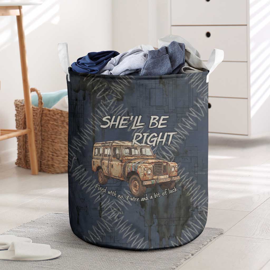 New Zealand She’ll Be Right Laundry Basket NZ Slang No. 8 Wire Map Pattern