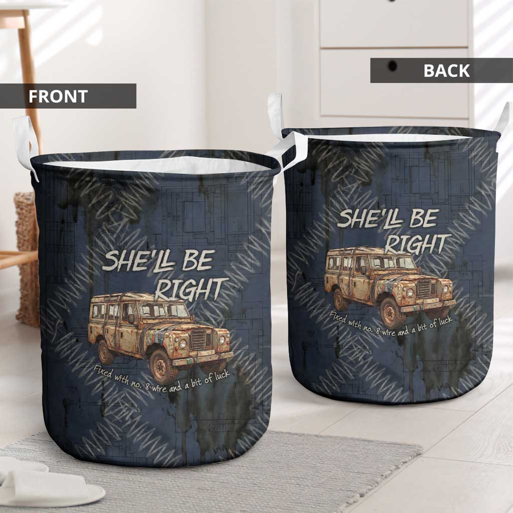 New Zealand She’ll Be Right Laundry Basket NZ Slang No. 8 Wire Map Pattern