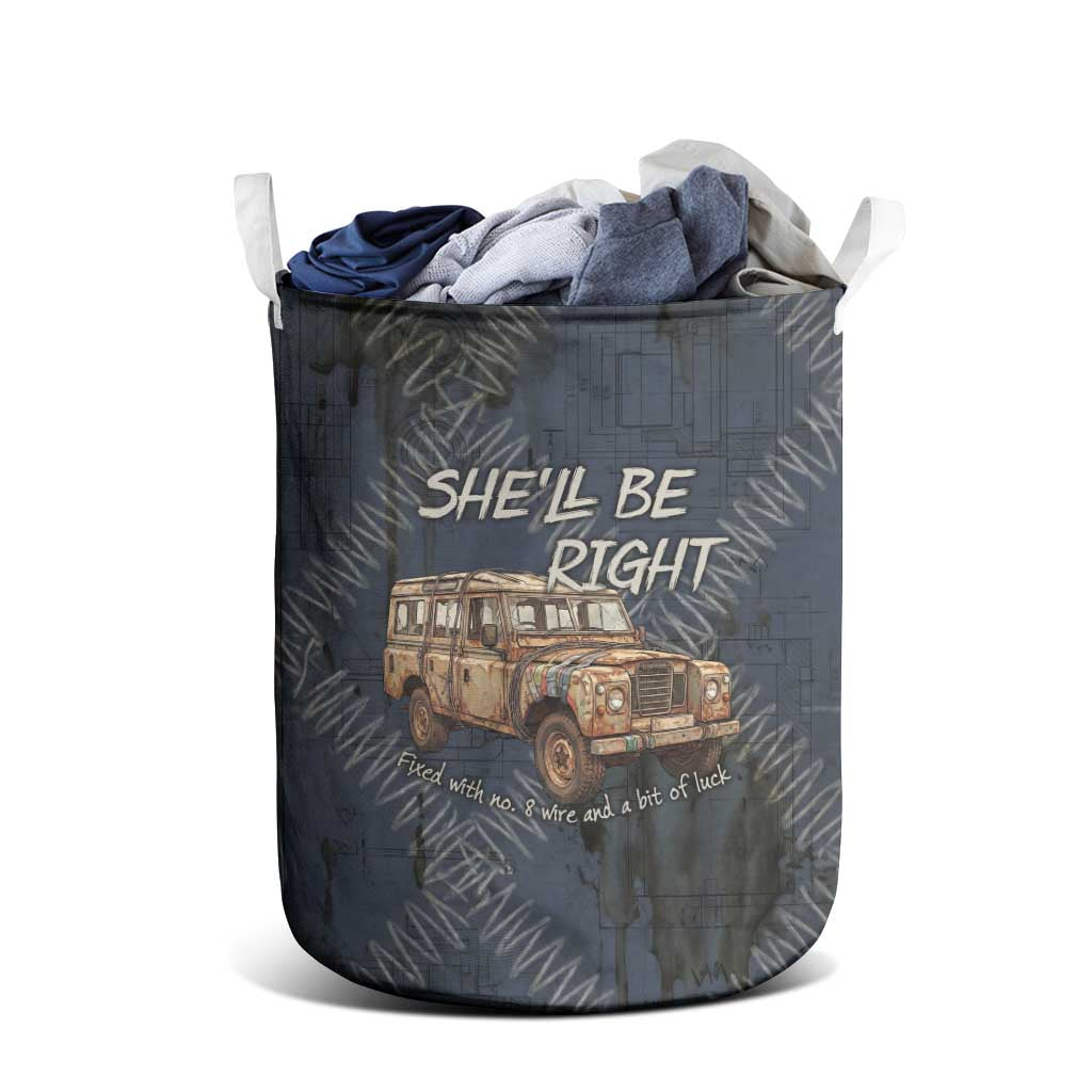 New Zealand She’ll Be Right Laundry Basket NZ Slang No. 8 Wire Map Pattern