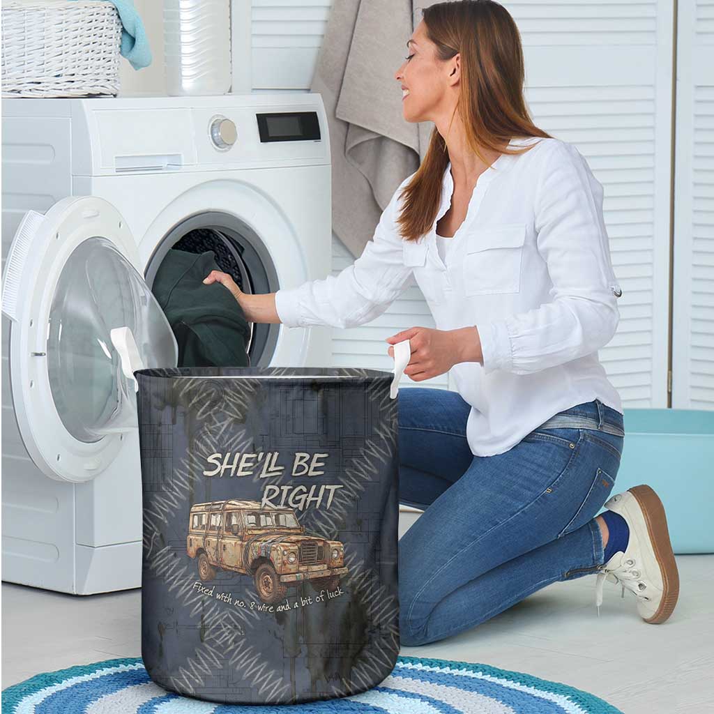 New Zealand She’ll Be Right Laundry Basket NZ Slang No. 8 Wire Map Pattern