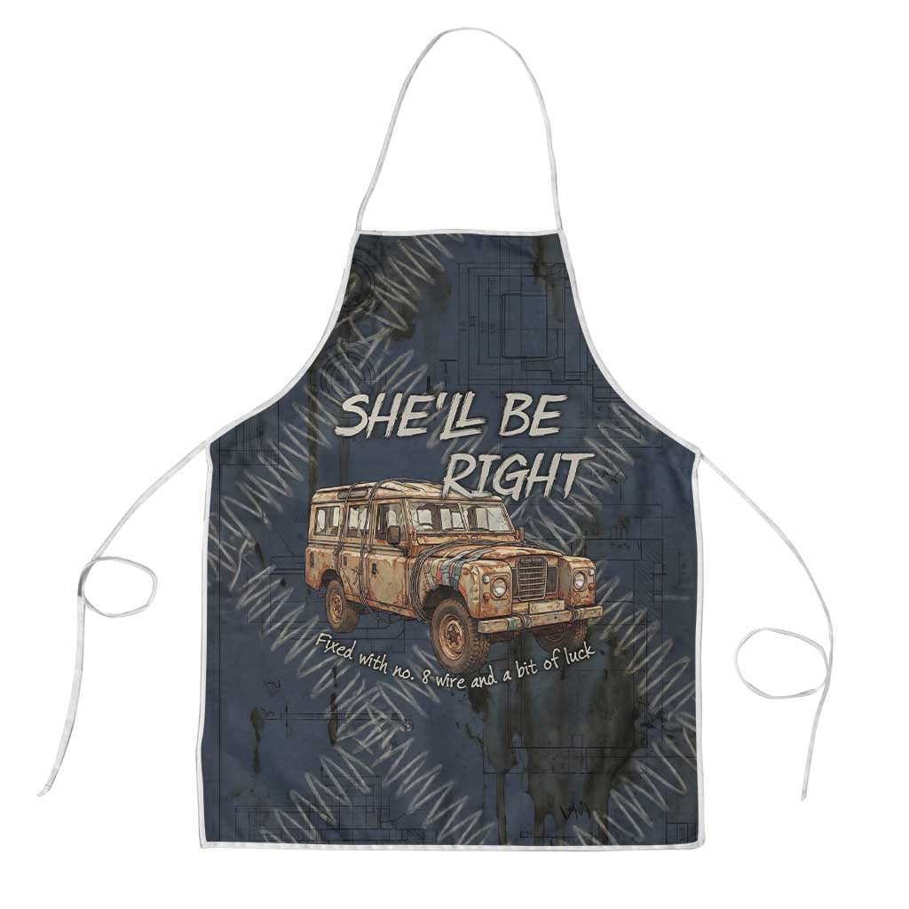 New Zealand She’ll Be Right Apron NZ Slang No. 8 Wire Map Pattern TS04 Navy Slate - Polynesian Pride