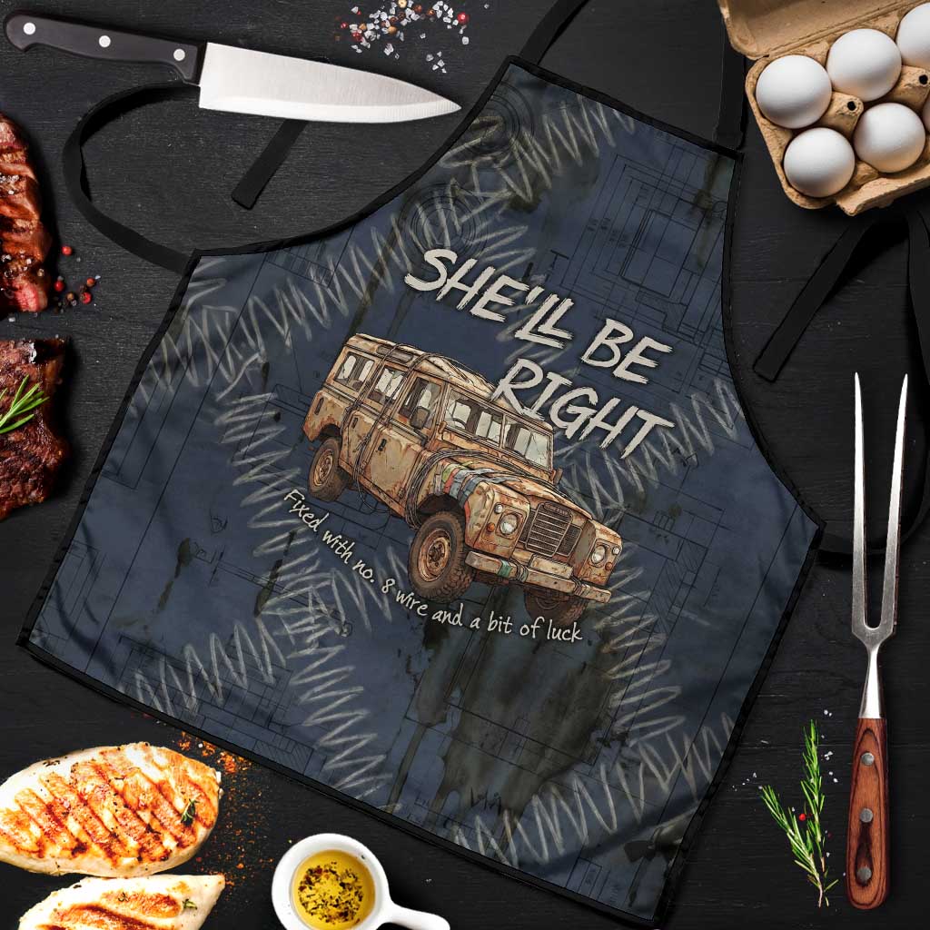 New Zealand She’ll Be Right Apron NZ Slang No. 8 Wire Map Pattern TS04 Navy Slate - Polynesian Pride