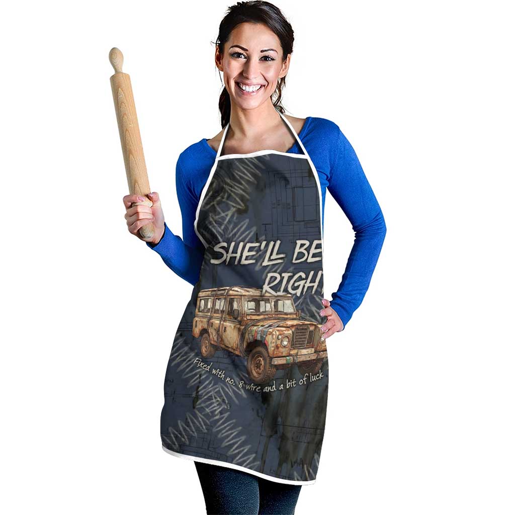 New Zealand She’ll Be Right Apron NZ Slang No. 8 Wire Map Pattern TS04 - Polynesian Pride