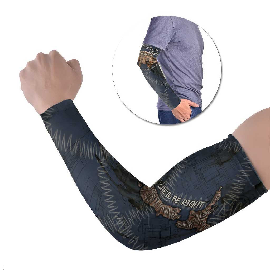 New Zealand She’ll Be Right Arm Sleeves NZ Slang No. 8 Wire Map Pattern TS04 Set of 2 Navy Slate - Polynesian Pride