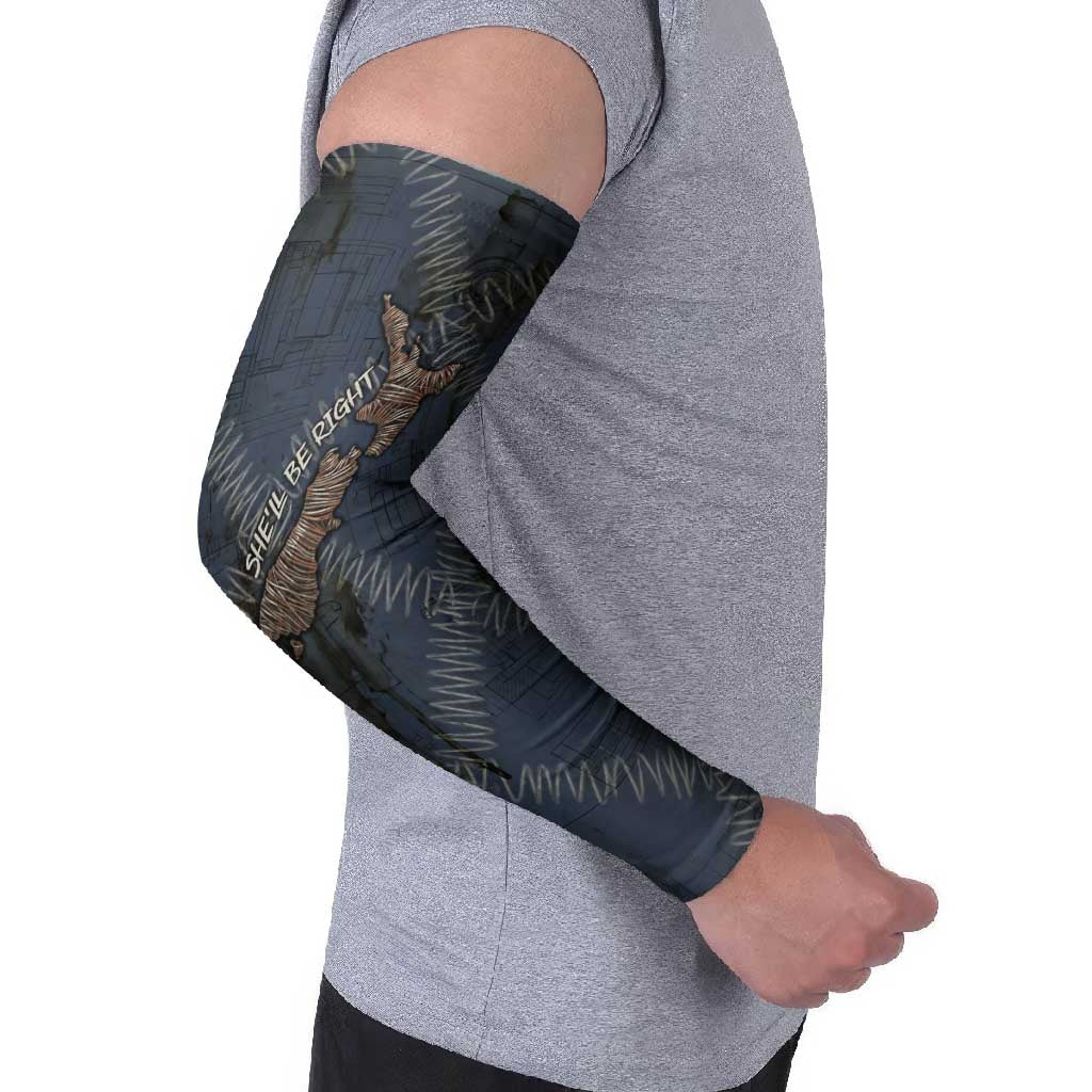 New Zealand She’ll Be Right Arm Sleeves NZ Slang No. 8 Wire Map Pattern TS04 - Polynesian Pride