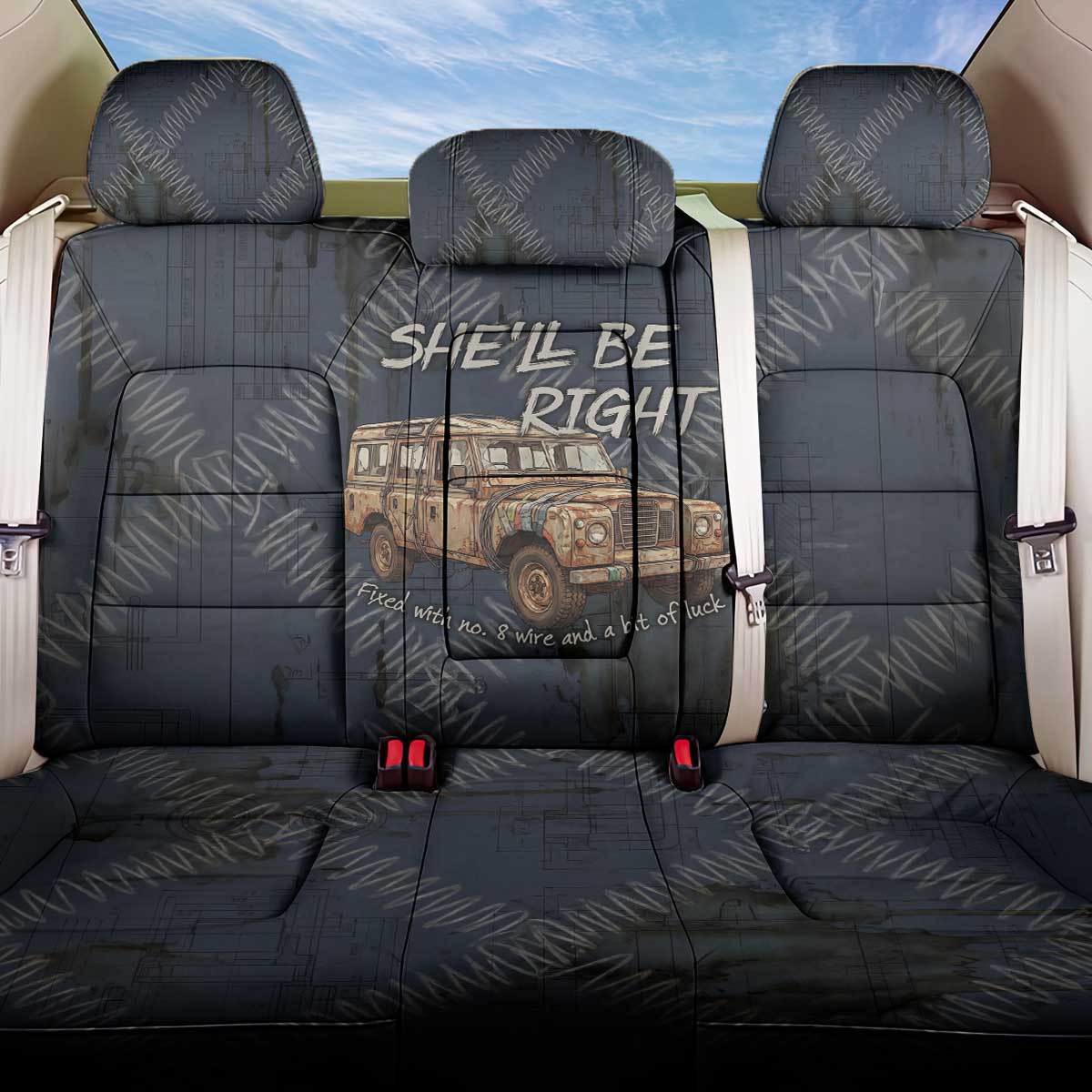 New Zealand She’ll Be Right Back Car Seat Cover NZ Slang No. 8 Wire Map Pattern TS04 One Size Navy Slate - Polynesian Pride