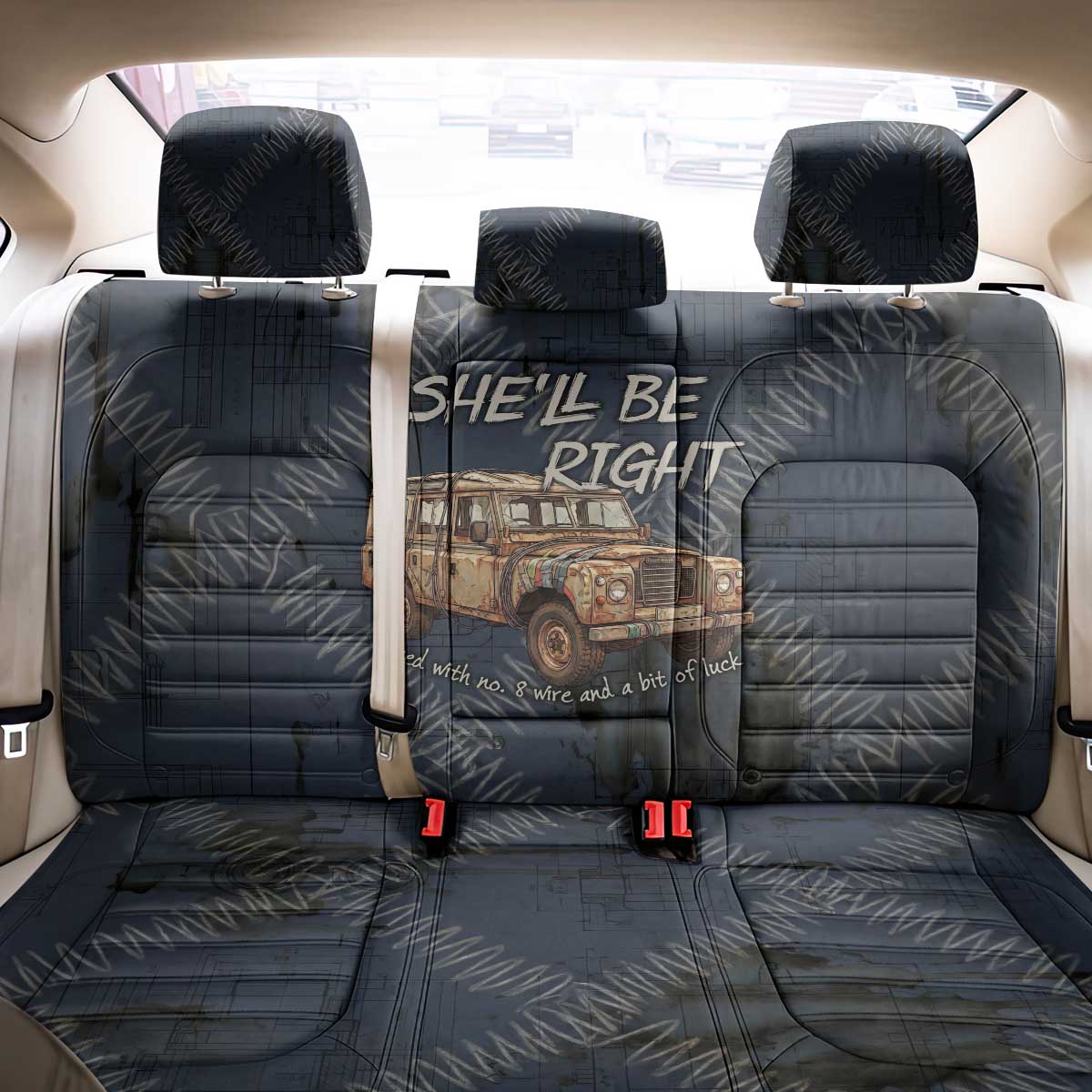 New Zealand She’ll Be Right Back Car Seat Cover NZ Slang No. 8 Wire Map Pattern TS04 - Polynesian Pride