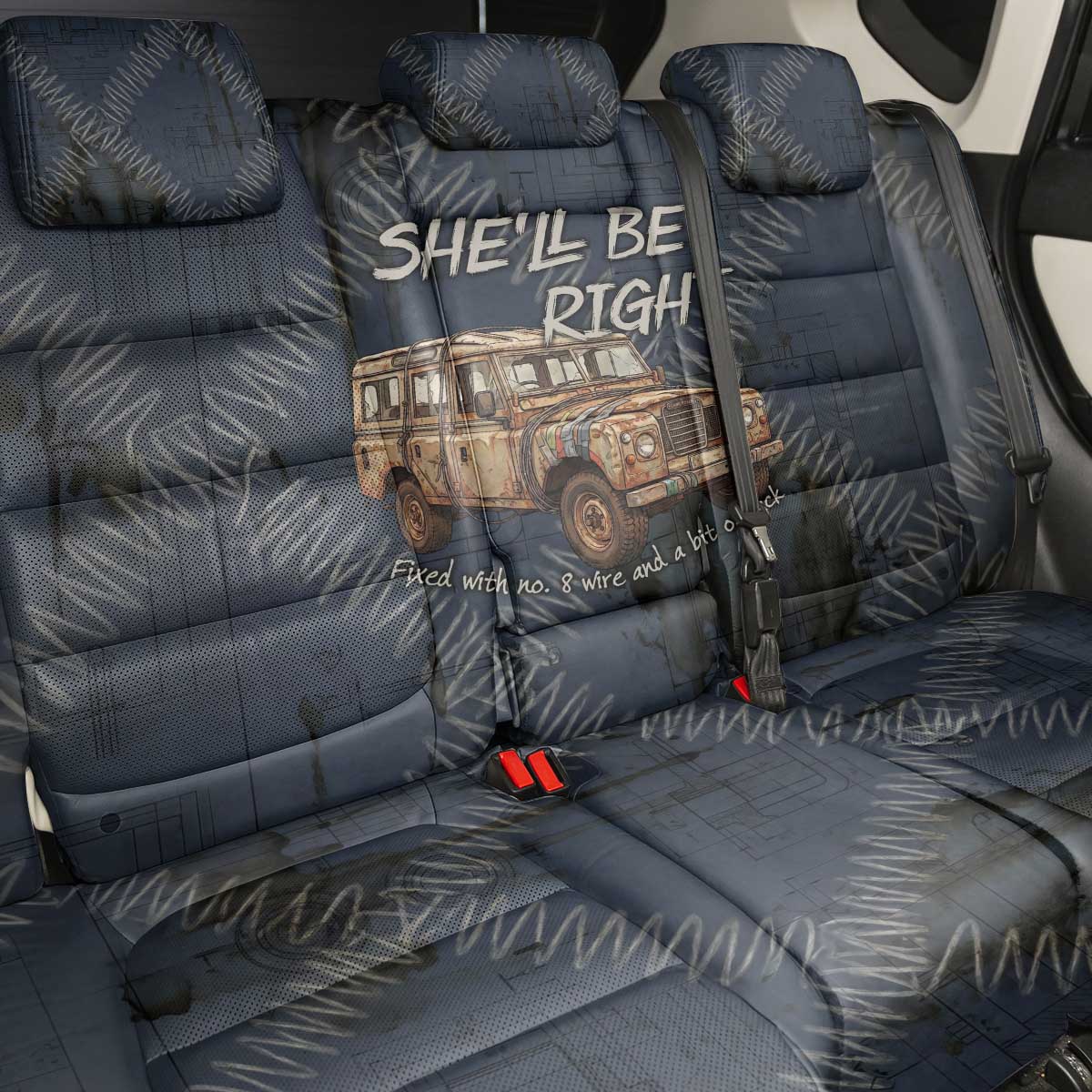 New Zealand She’ll Be Right Back Car Seat Cover NZ Slang No. 8 Wire Map Pattern TS04 - Polynesian Pride