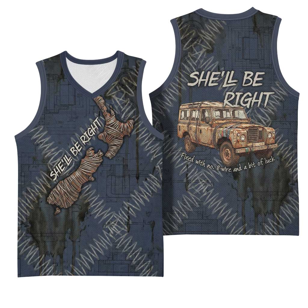 New Zealand She’ll Be Right Basketball Jersey NZ Slang No. 8 Wire Map Pattern TS04 - Polynesian Pride