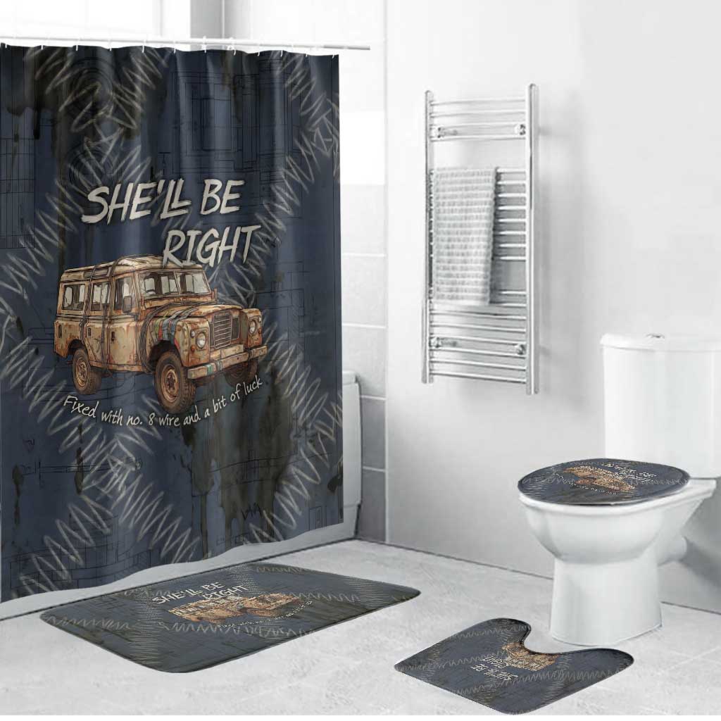 New Zealand She’ll Be Right Bathroom Set NZ Slang No. 8 Wire Map Pattern TS04 Bathroom Set (4 pcs) Navy Slate - Polynesian Pride