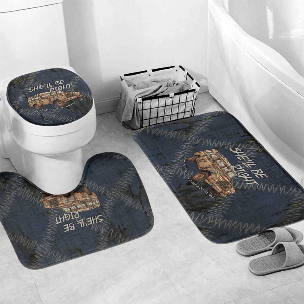 New Zealand She’ll Be Right Bathroom Set NZ Slang No. 8 Wire Map Pattern TS04 Mat Set Only (3 pcs) One Size Navy Slate - Polynesian Pride