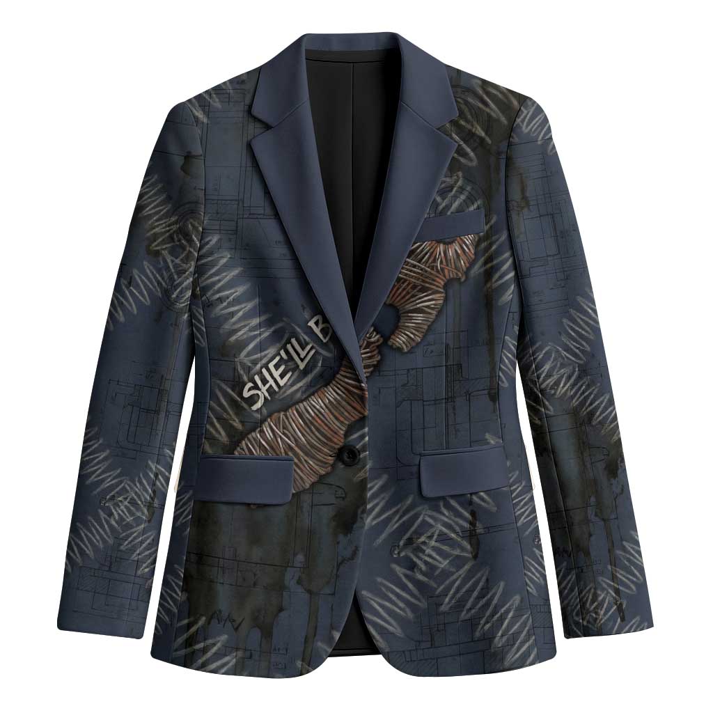 New Zealand She’ll Be Right Blazer NZ Slang No. 8 Wire Map Pattern TS04 Unisex Navy Slate - Polynesian Pride
