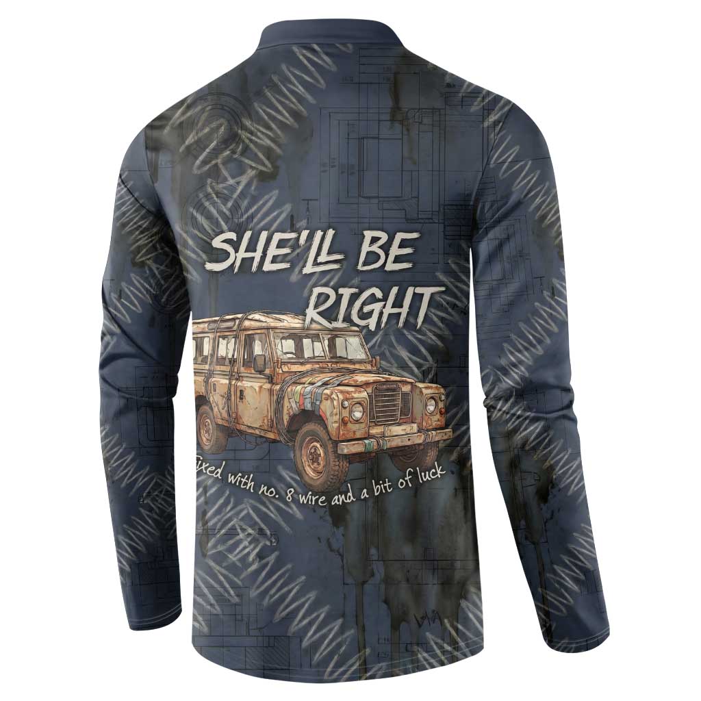 New Zealand She’ll Be Right Button Sweatshirt NZ Slang No. 8 Wire Map Pattern TS04 - Polynesian Pride