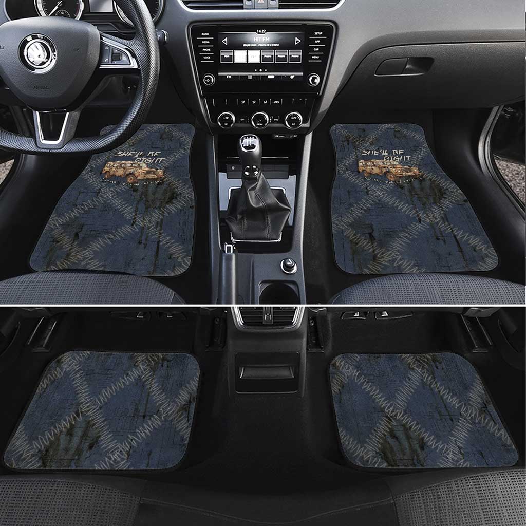 New Zealand She’ll Be Right Car Mats NZ Slang No. 8 Wire Map Pattern TS04 Set 4pcs Navy Slate - Polynesian Pride