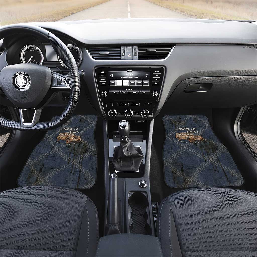New Zealand She’ll Be Right Car Mats NZ Slang No. 8 Wire Map Pattern TS04 Set 2pcs - Front Navy Slate - Polynesian Pride