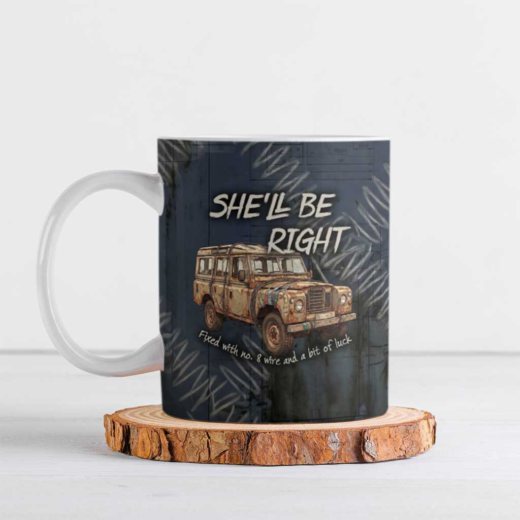 New Zealand She’ll Be Right Ceramic Mug NZ Slang No. 8 Wire Map Pattern TS04 Navy Slate - Polynesian Pride