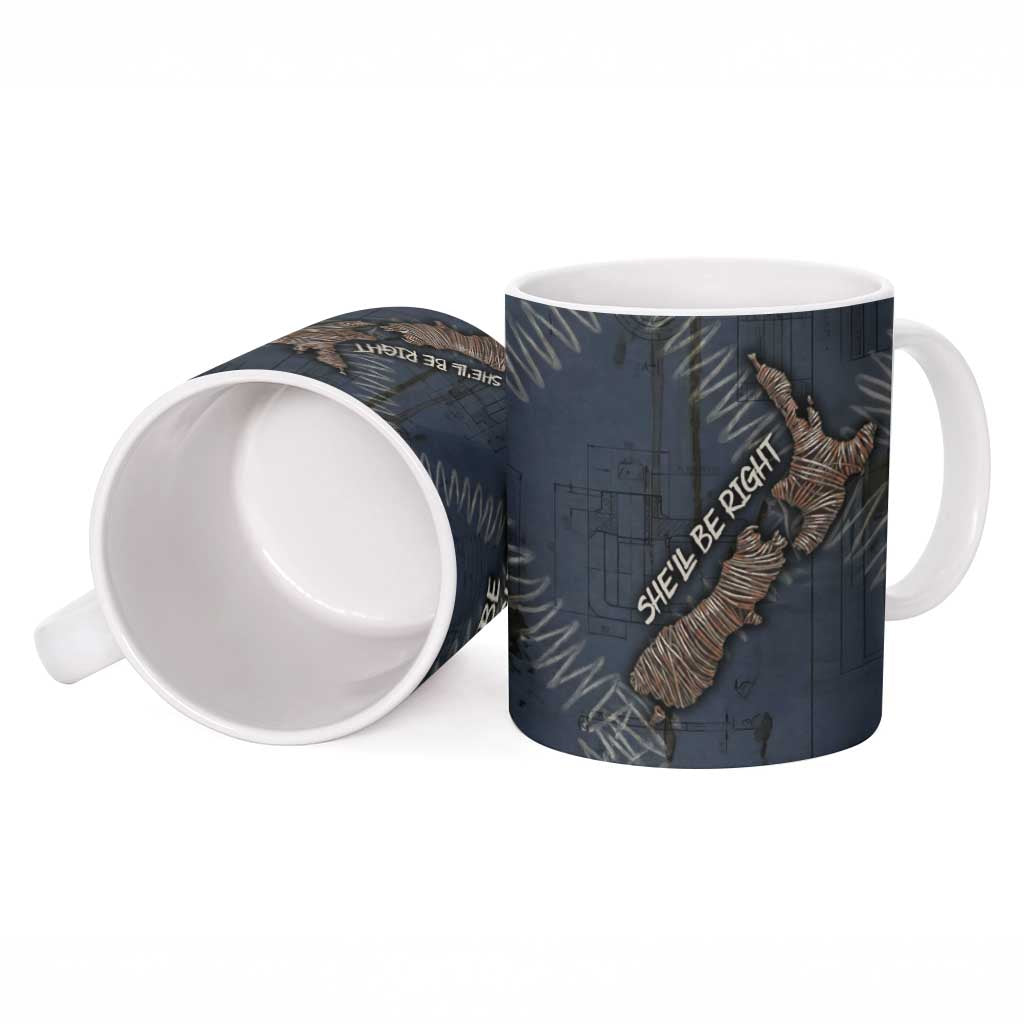 New Zealand She’ll Be Right Ceramic Mug NZ Slang No. 8 Wire Map Pattern TS04 - Polynesian Pride