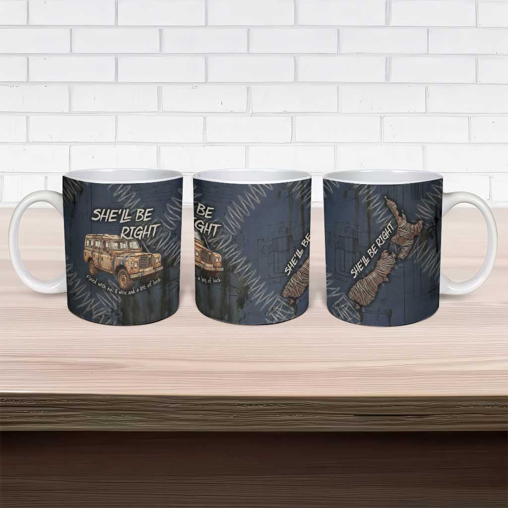 New Zealand She’ll Be Right Ceramic Mug NZ Slang No. 8 Wire Map Pattern TS04 - Polynesian Pride