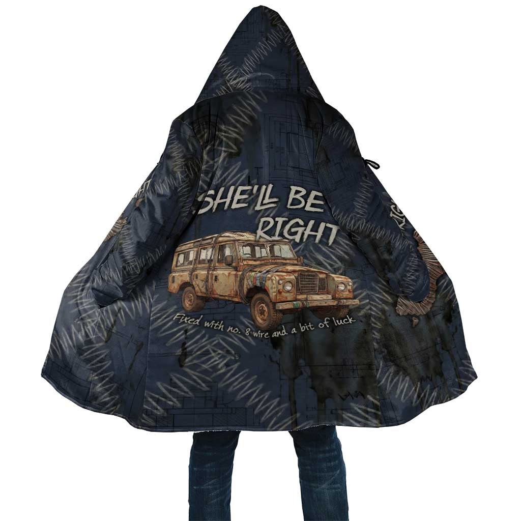 New Zealand She’ll Be Right Cloak NZ Slang No. 8 Wire Map Pattern TS04 Unisex Navy Slate - Polynesian Pride
