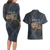 New Zealand She’ll Be Right Couples Matching Long Sleeve Bodycon Dress and Hawaiian Shirt NZ Slang No. 8 Wire Map Pattern