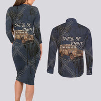 New Zealand She’ll Be Right Couples Matching Long Sleeve Bodycon Dress and Long Sleeve Button Shirt NZ Slang No. 8 Wire Map Pattern TS04 - Polynesian Pride