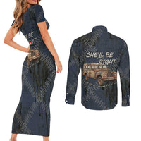 New Zealand She’ll Be Right Couples Matching Short Sleeve Bodycon Dress and Long Sleeve Button Shirt NZ Slang No. 8 Wire Map Pattern TS04 - Polynesian Pride
