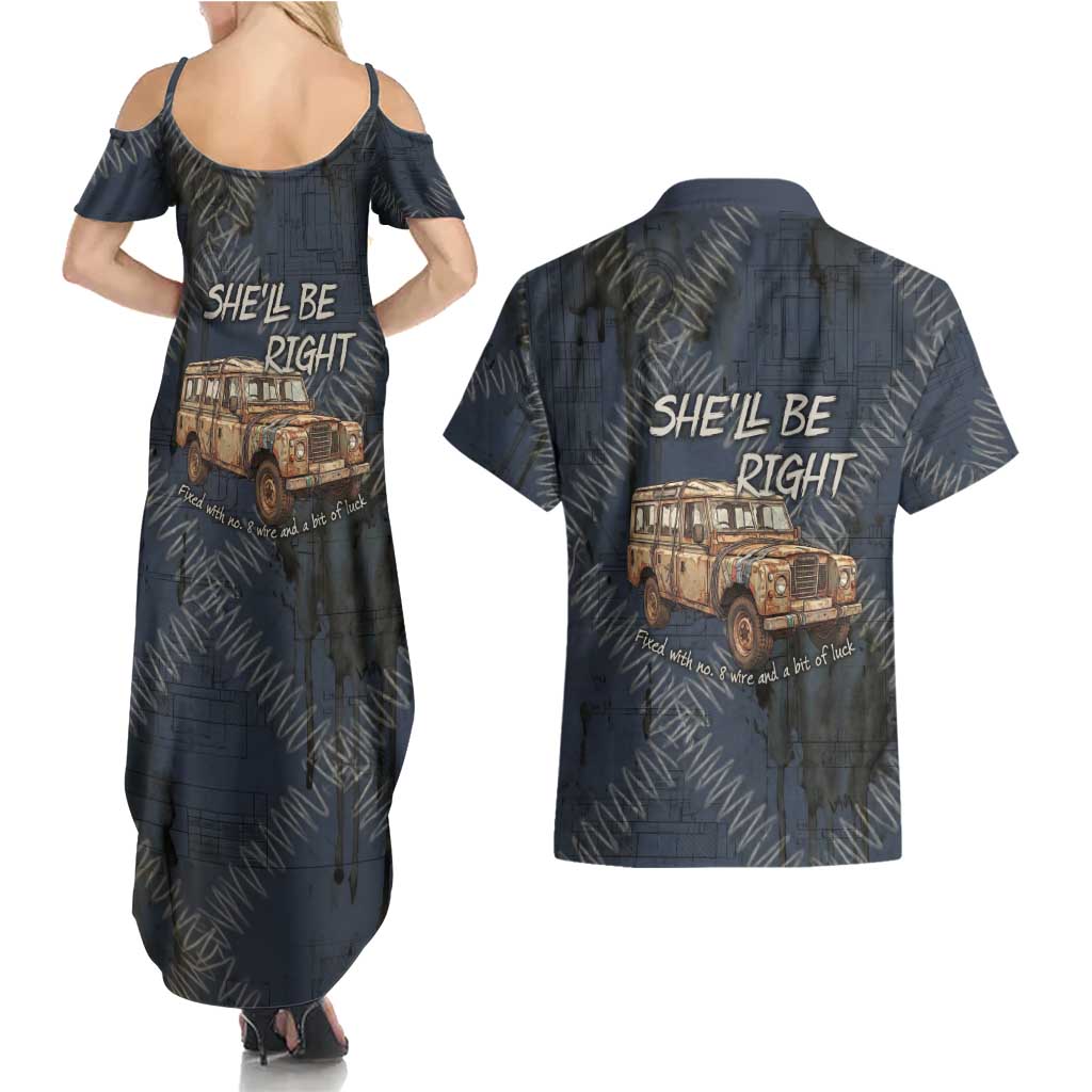 New Zealand She’ll Be Right Couples Matching Summer Maxi Dress and Hawaiian Shirt NZ Slang No. 8 Wire Map Pattern TS04 - Polynesian Pride