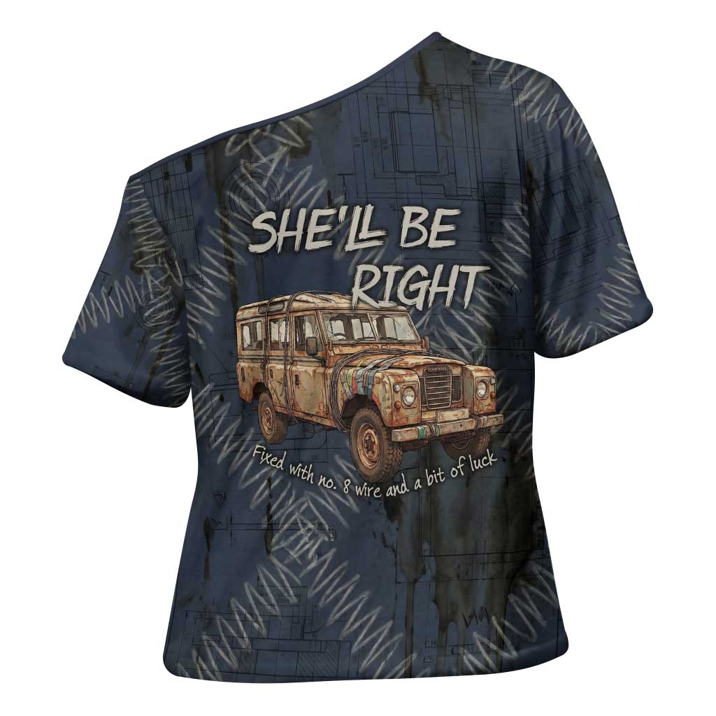 New Zealand She’ll Be Right Cross Shoulder Shirt NZ Slang No. 8 Wire Map Pattern TS04 - Polynesian Pride