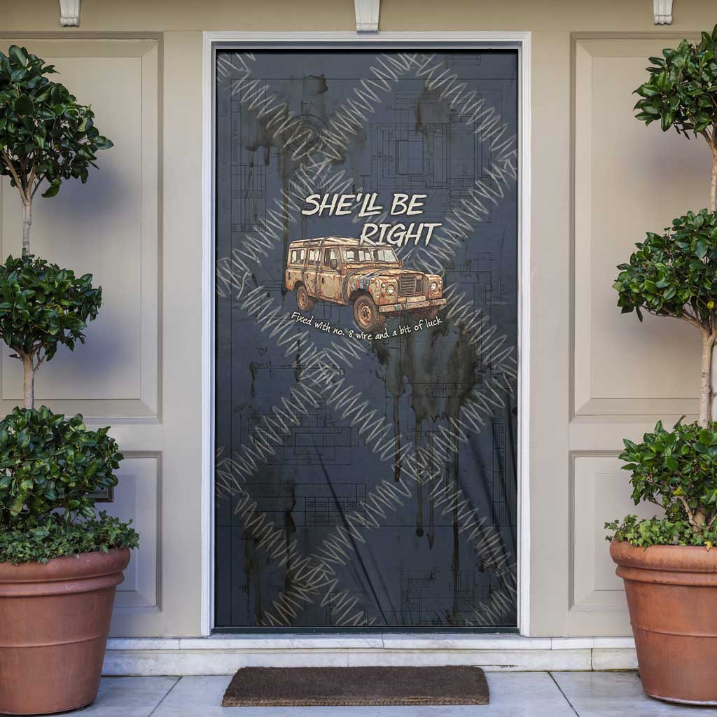 New Zealand She’ll Be Right Door Cover NZ Slang No. 8 Wire Map Pattern TS04 Navy Slate - Polynesian Pride