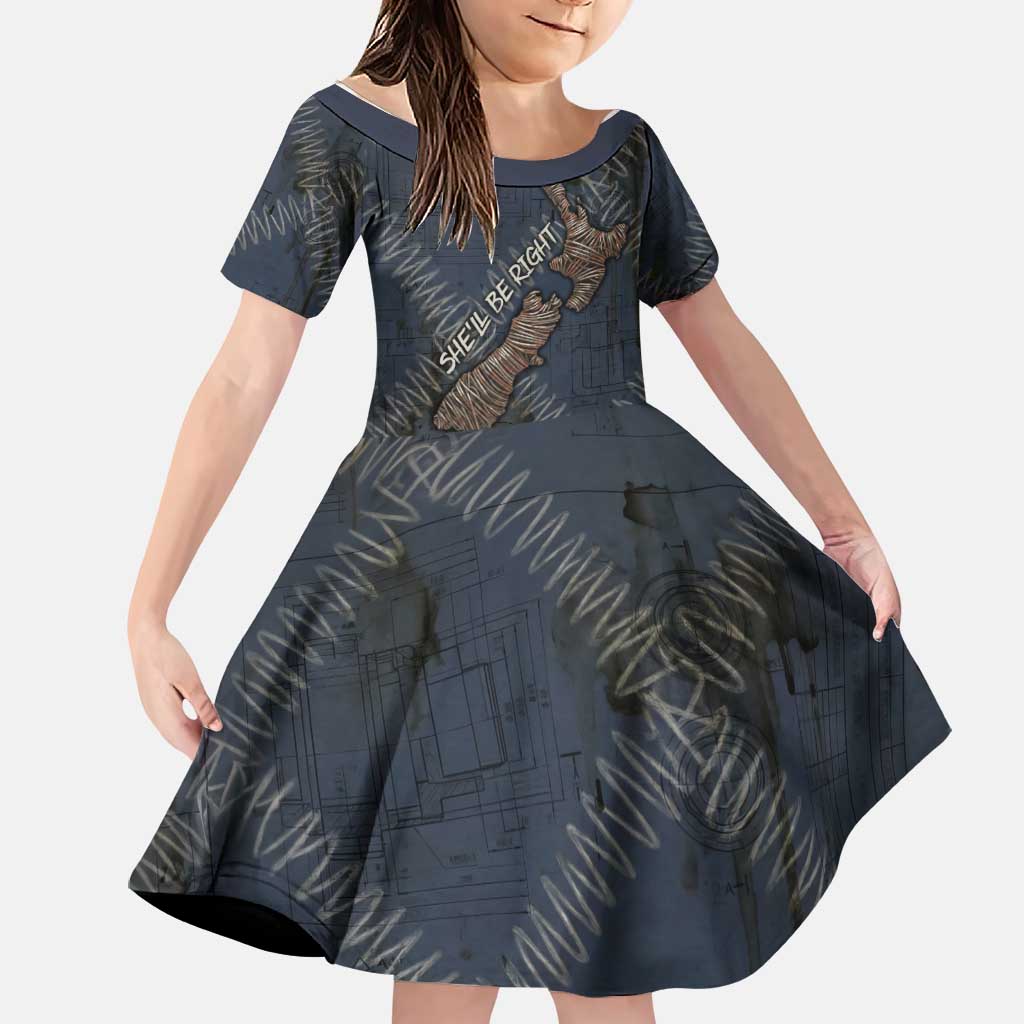 New Zealand She’ll Be Right Family Matching Puletasi and Hawaiian Shirt NZ Slang No. 8 Wire Map Pattern