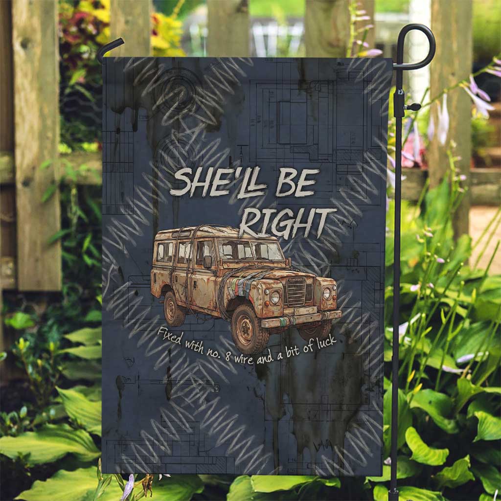 New Zealand She’ll Be Right Garden Flag NZ Slang No. 8 Wire Map Pattern TS04 Garden Flag Navy Slate - Polynesian Pride