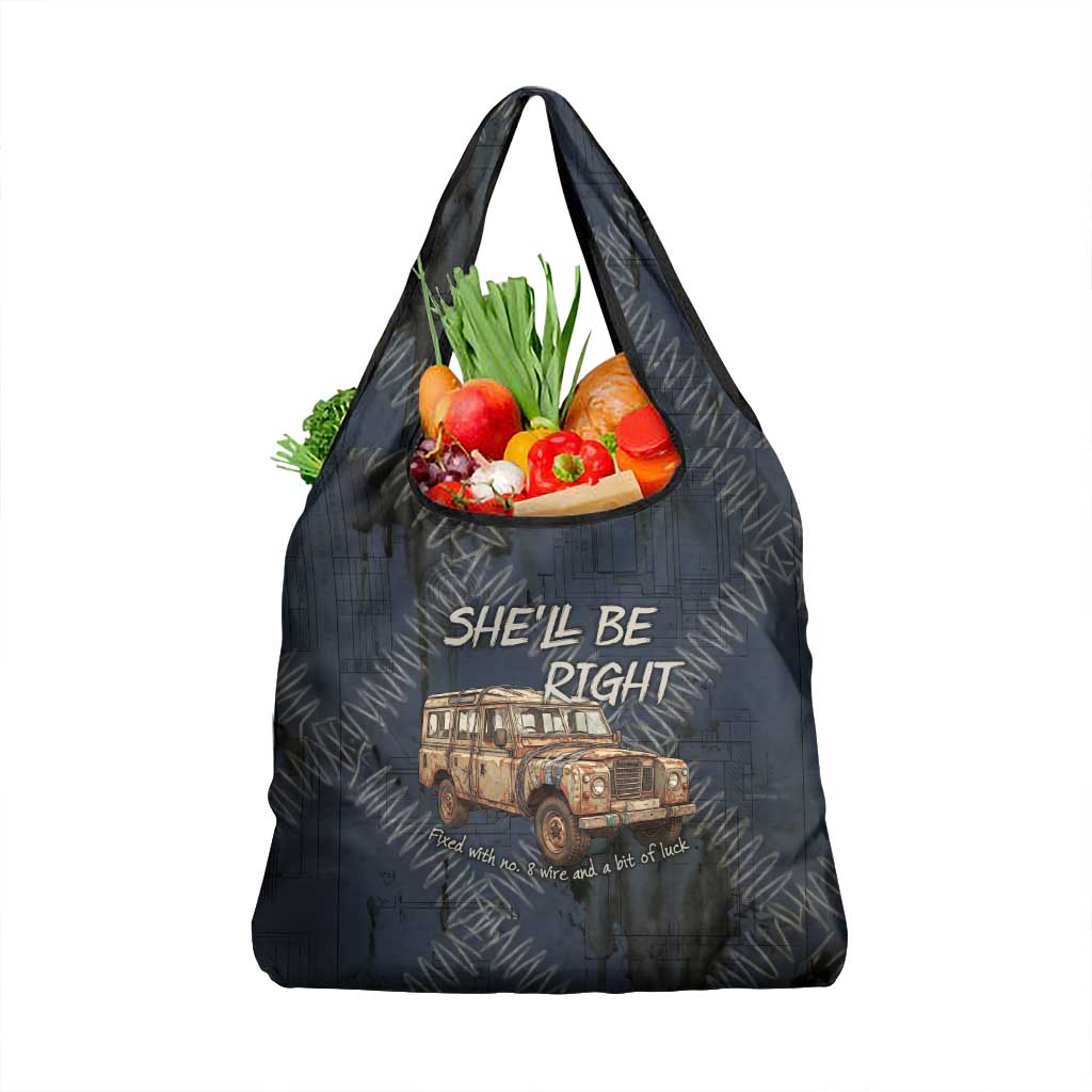 New Zealand She’ll Be Right Grocery Bag NZ Slang No. 8 Wire Map Pattern TS04 1-pack One Size Navy Slate - Polynesian Pride