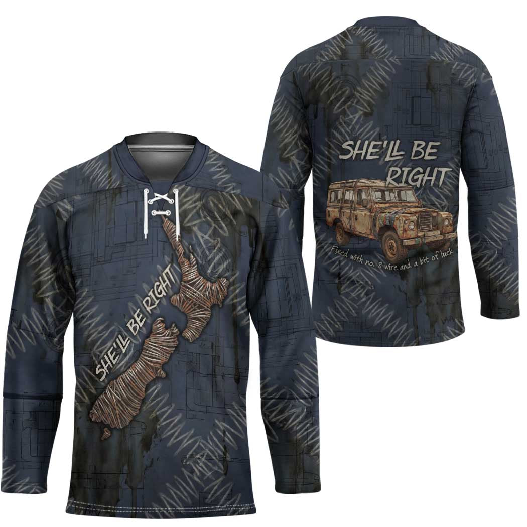 New Zealand She’ll Be Right Hockey Jersey NZ Slang No. 8 Wire Map Pattern