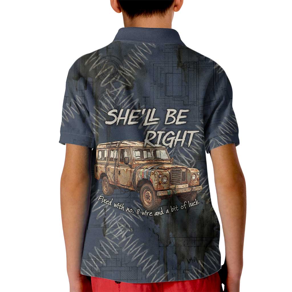 New Zealand She’ll Be Right Kid Polo Shirt NZ Slang No. 8 Wire Map Pattern TS04 - Polynesian Pride