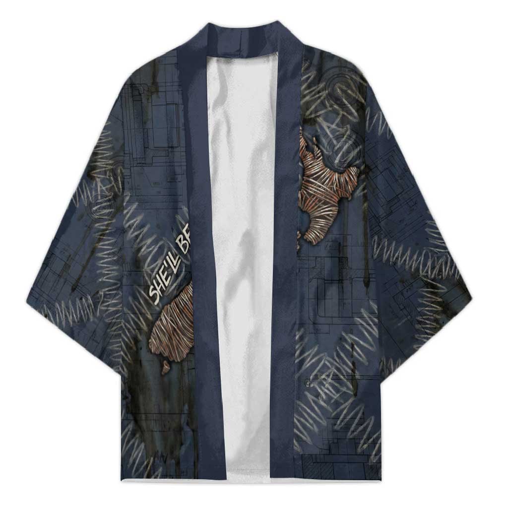 New Zealand She’ll Be Right Kimono NZ Slang No. 8 Wire Map Pattern TS04 Unisex Navy Slate - Polynesian Pride