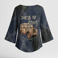 New Zealand She’ll Be Right Kimono Sleeve Blouse NZ Slang No. 8 Wire Map Pattern TS04 - Polynesian Pride